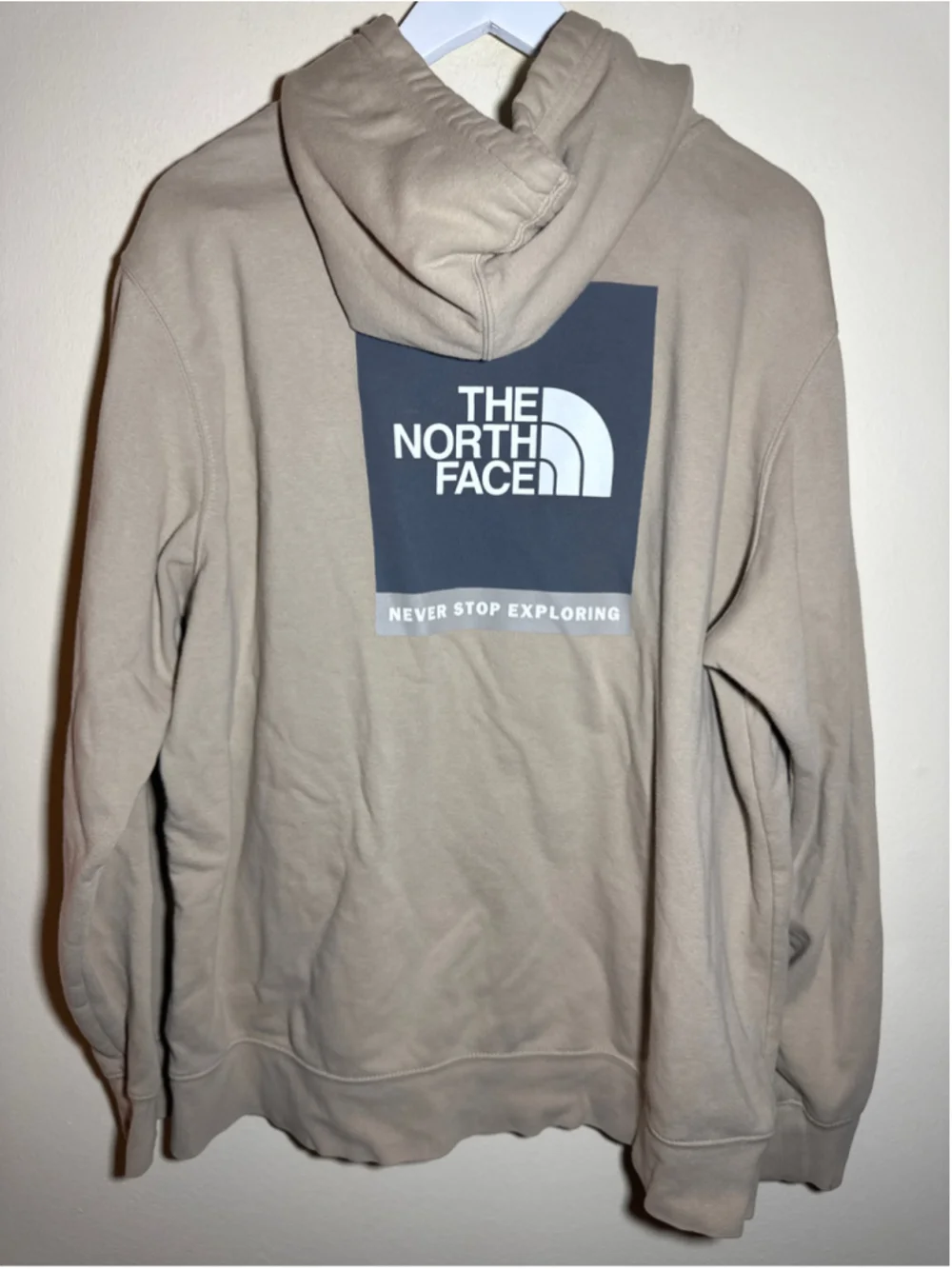 Men's The North Face Hoodie XL Beige White Logo Pullover Sweatshirt